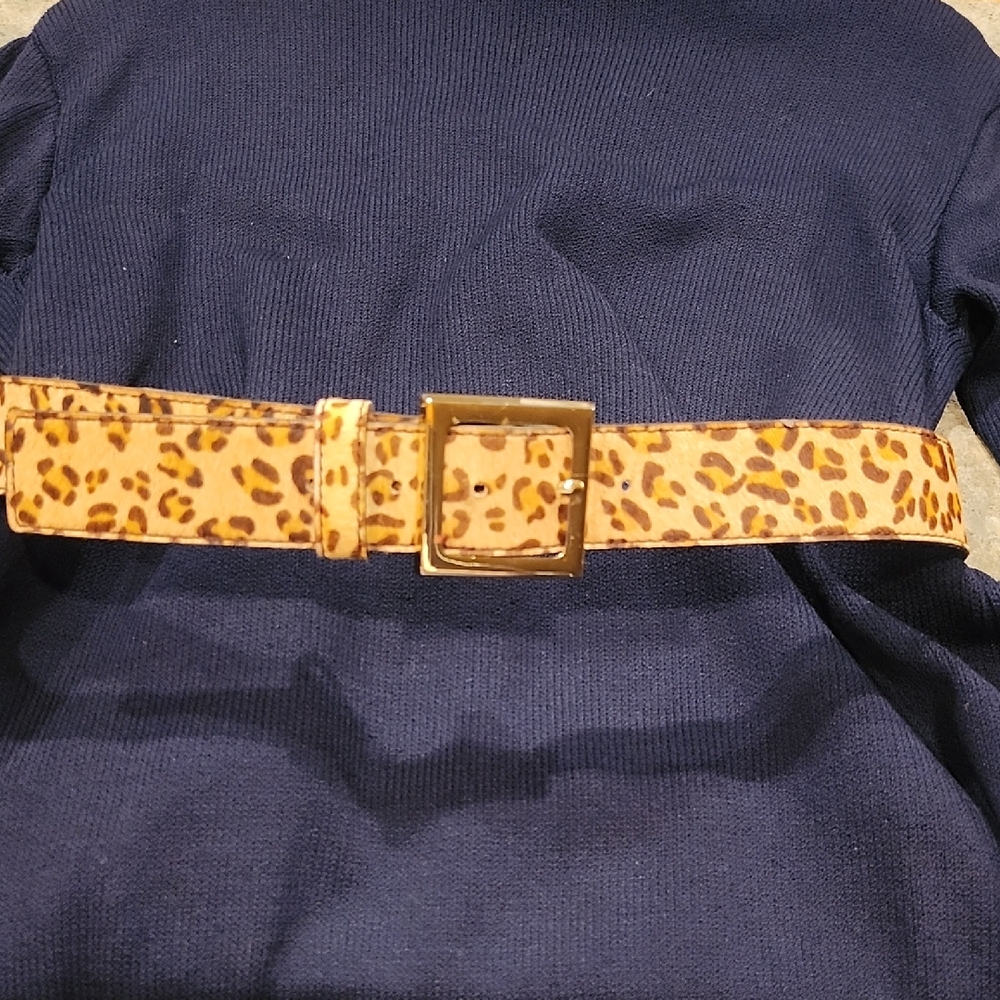 Leopard Print Belt with Gold Buckle